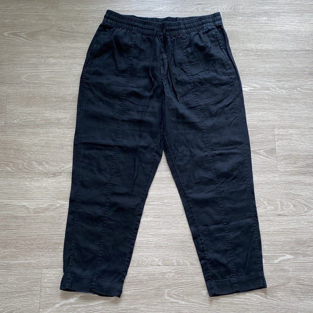 Athleta 100% Linen Tapered Pants Women's L Black Lagenlook Coastal Lightweight